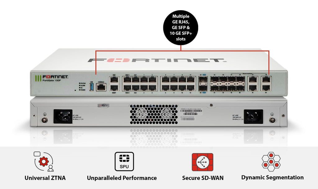 FORTINET FortiGate-100F Firewall Appliance Plus 1 Year FortiCare Premium and FortiGuard Enterprise Protection (FG-100F-BDL-809-12)