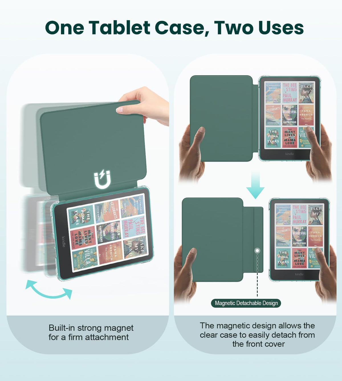 MoKo Magnetic Case for 7" Kindle Paperwhite 12th Gen& Colorsoft,Jade Green | Detachable,Ultra Clear Back, Scratch-Proof, Light Shell Cover, Auto Wake/Sleep,for Kindle Paperwhite& Colorsof 2024/2025