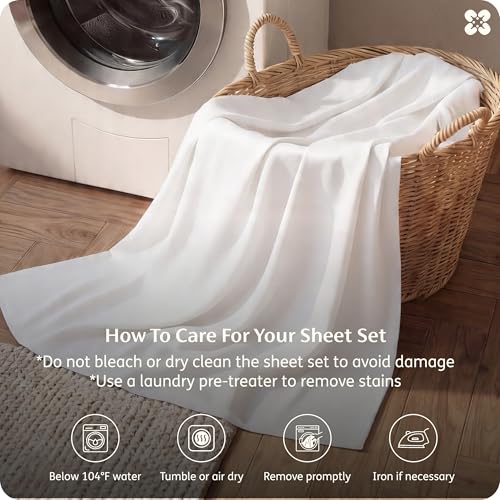 Bedsure PureWoven 100% Rayon Derived from Bamboo, Queen Sheets, 4 Pieces | Featured in Forbes Vetted, Cooling Sheets for Hot Sleepers, Breathable & Silky Soft, 16" Deep Pocket Bedding, White