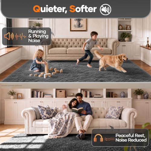 Ophanie Area Rugs for Living Room Bedroom, Washable Non-Slip Fluffy Soft Grey Shag Carpet, Indoor Floor Gray 4x6 Fuzzy Shaggy Living Room Plush Rug for Kids Home Dorm Decor Aesthetic