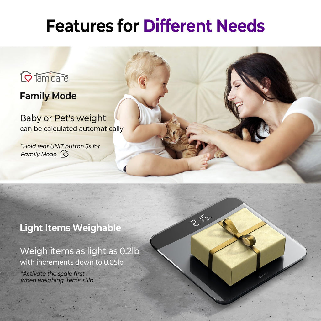 Ovutek Bathroom Scales Digital Weight 450lb, Most Accurate to 0.05lb | Extra LED Display with Large Clear Numbers for Body Weighting, Baby, Pet, Elderly Home Use, Sturdy and Durable Base Machine
