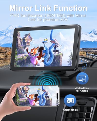 Carplay Screen for Car, 7" Wireless Apple Carplay & Android Auto | Car play with 1080P Backup Camera, GPS Navigation, Voice Control, Mirror Link, FM/AUX Audio, Plug & Play