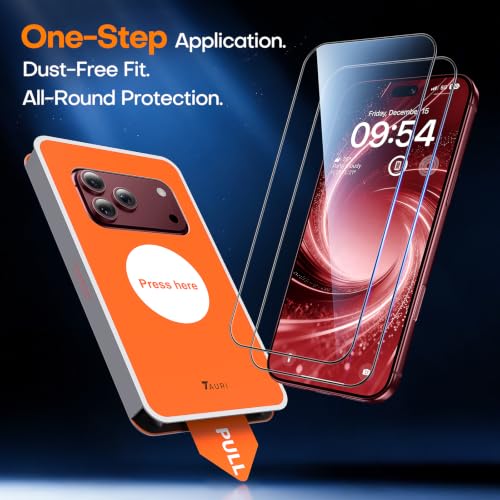 TAURI 2 Pack for iPhone 18 Pro Screen Protector, 1-Step Install | Auto Dust Removal, Full Coverage, Anti-Scratch Bubble-Free, (Ultra HD) Military-Grade 9H+ Tempered Glass for iPhone 18 Pro