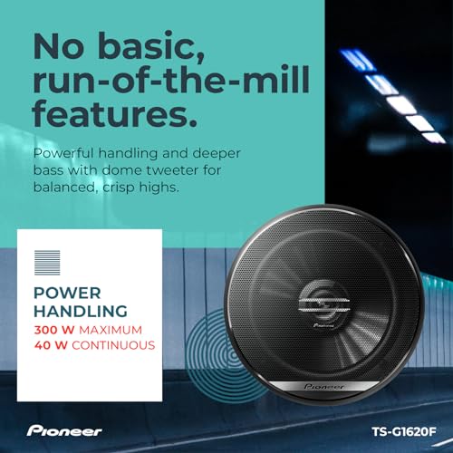 Pioneer G-Series TS-G1620F 6.5" 2-Way Coaxial Car Speakers 300W Max | Great Stock Upgrade, Balanced Sound + Smooth Treble, High-Efficiency Speaker Designed for OEM Power