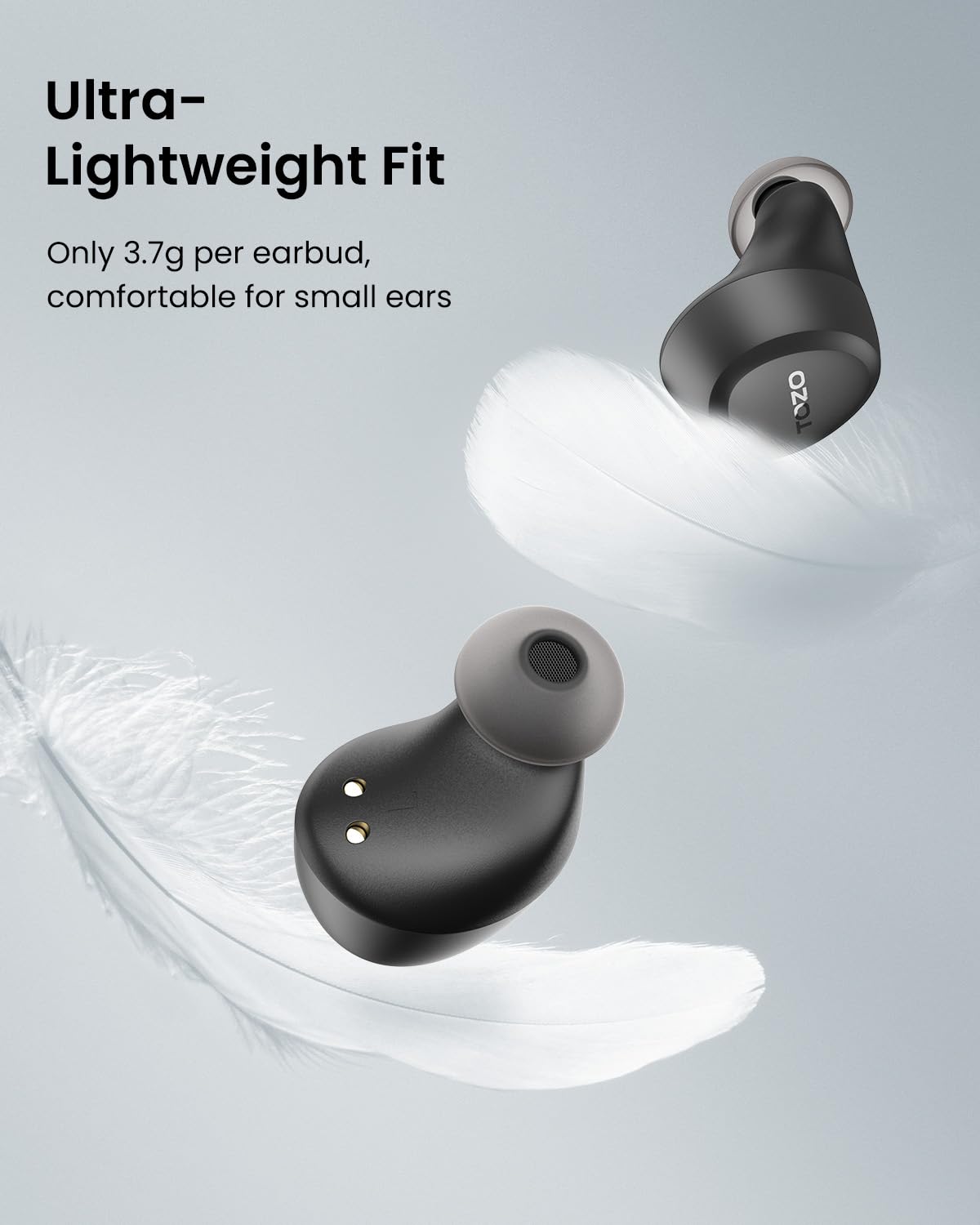 TOZO A1 Wireless Earbuds Bluetooth 5.3 Light Weight in Ear Headphones | IPX5 Waterproof,2 Mics for AI Calls,Immersive Premium Sound Bass Headset with Charging Case,32 EQ via App Black