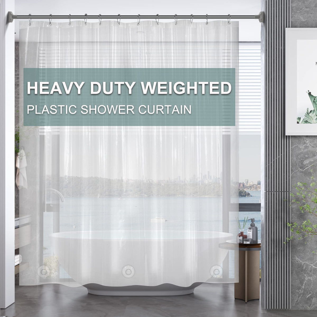 AmazerBath Plastic Shower Curtain Clear Premium PEVA, Clear Shower Curtain Heavy Duty 8G, Weighted Shower Curtains for Bathroom Accessories with 3 Big Stones and 12 Rustproof Grommets, 72x72 Inches