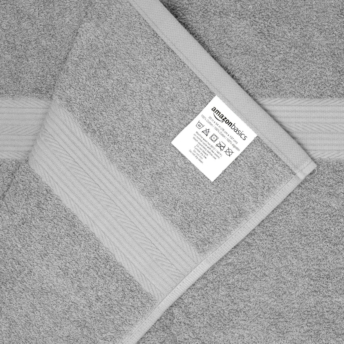 Amazon Basics 6-Piece Fade-Resistant 100% Cotton Towel Set for Bathroom, Soft and Absorbent, 2 Bath Towels, 2 Hand Towels, 2 Washcloths, Gray