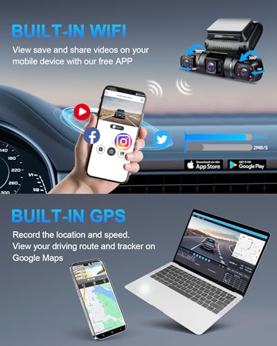 PRUVEEO 360° 4 Channel Dash Cam Front and Rear Inside Left Right, Dash Camera for Cars, Built-in GPS WiFi Night Vision, 24/7 Recording Parking Mode Monitor, 128G Card Included
