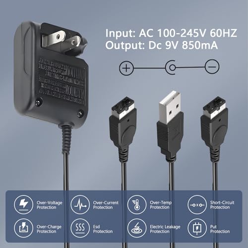 Vranzoral Gameboy Advance SP Charger - AC Wall Adapter & USB Charging Cable Compatible with Nintendo DS/GBA SP Systems, Portable Travel Power Cord for Gaming Accessories