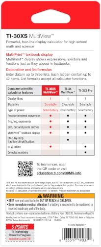 Texas Instruments TI-30XS MultiView Scientific Calculator | Powerful, four-line scientific calculator for high school math and science