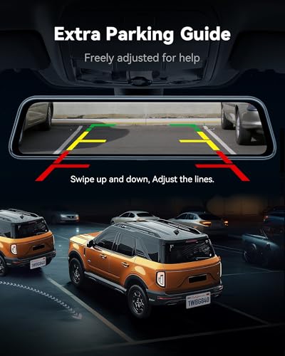 WOLFBOX G840S 12" 4K Mirror Dash Cam Backup Camera with 32GB Card and GPS | 5.8GHz WiFi Smart Rearview Mirror for Cars & Trucks, Front and Rear View Dual Cameras, Night Vision, Parking Assistance
