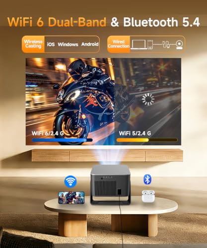 Magcubic Smart Projector with Wifi 6 and Bluetooth 5.4, Native 1080P Portable Projector 4K & 8K Support, 600 ANSI, Auto Focus & Obstacle Avoidance, Mini Proyector for Outdoor Movie Home HY350Max