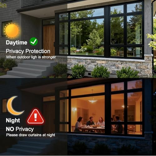 Upgraded One Way Window Privacy Film Sun Heat Blocking, 17.5" x 78.7" | Reflective Mirror Window Tint for Home Glass Windows Cover See Out Not In, Static Cling, Anti-UV, Anti-Glare, Black-Silver