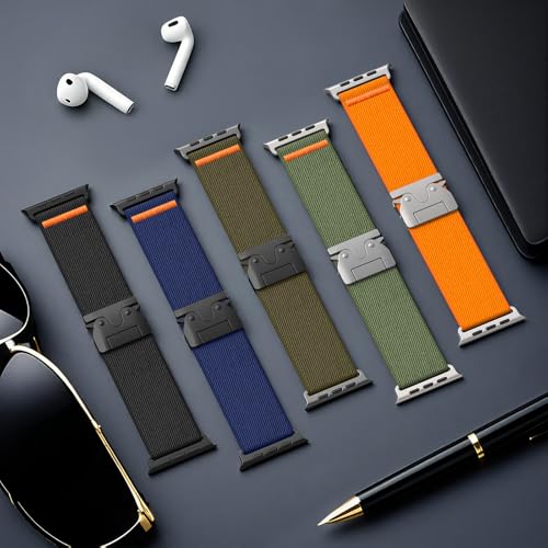 Elastic Sport Band for Apple Watch Ultra 4/3/2 Band 49mm 46mm 45mm 44mm 42mm 41mm 40mm Men, Adjustable Parachute Buckle Nylon Fabric Wristband for iWatch Series 12 11 10 SE 9 8 7 6 5 4 3