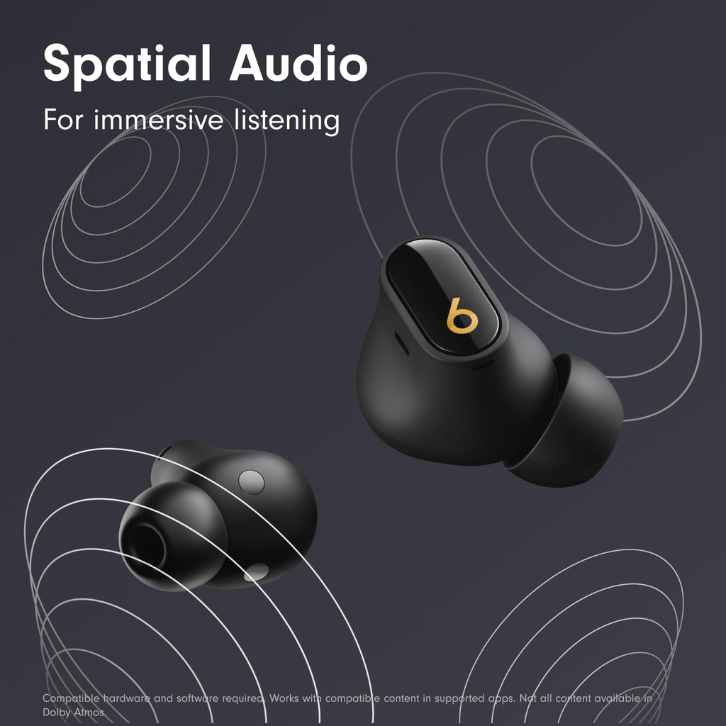 Beats Studio Buds + | True Wireless Noise Cancelling Earbuds, Enhanced Apple & Android Compatibility, Built-in Microphone, Sweat Resistant Bluetooth Headphones, Spatial Audio - Black/Gold
