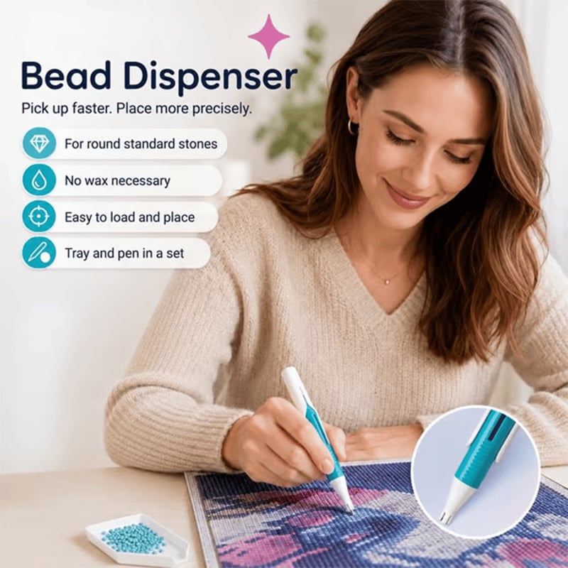 🔥 Last Day 50% OFF – 💎 Automatic Diamond Painting Bead Dispenser Pen & Tray Set