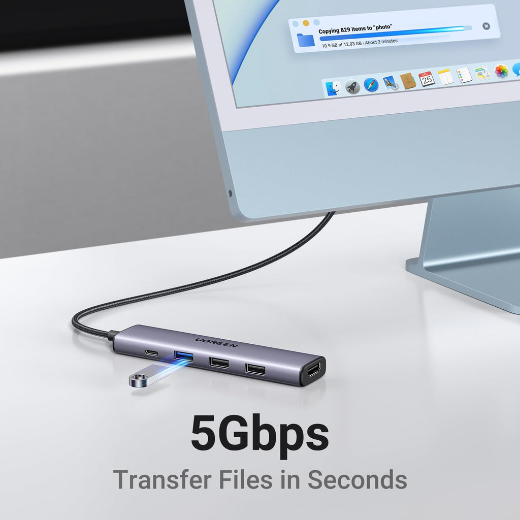 UGREEN USB C Hub 5 in 1 Multiport USB Adapter 4K HDMI, 100W Power Delivery | 3 USB-A Data Ports, USB C Dongle,compatible with MacBook Pro/Air M5/M4/M3/M2/M1, iPad Pro, iMac, iPhone 17 Pro/Pro Max