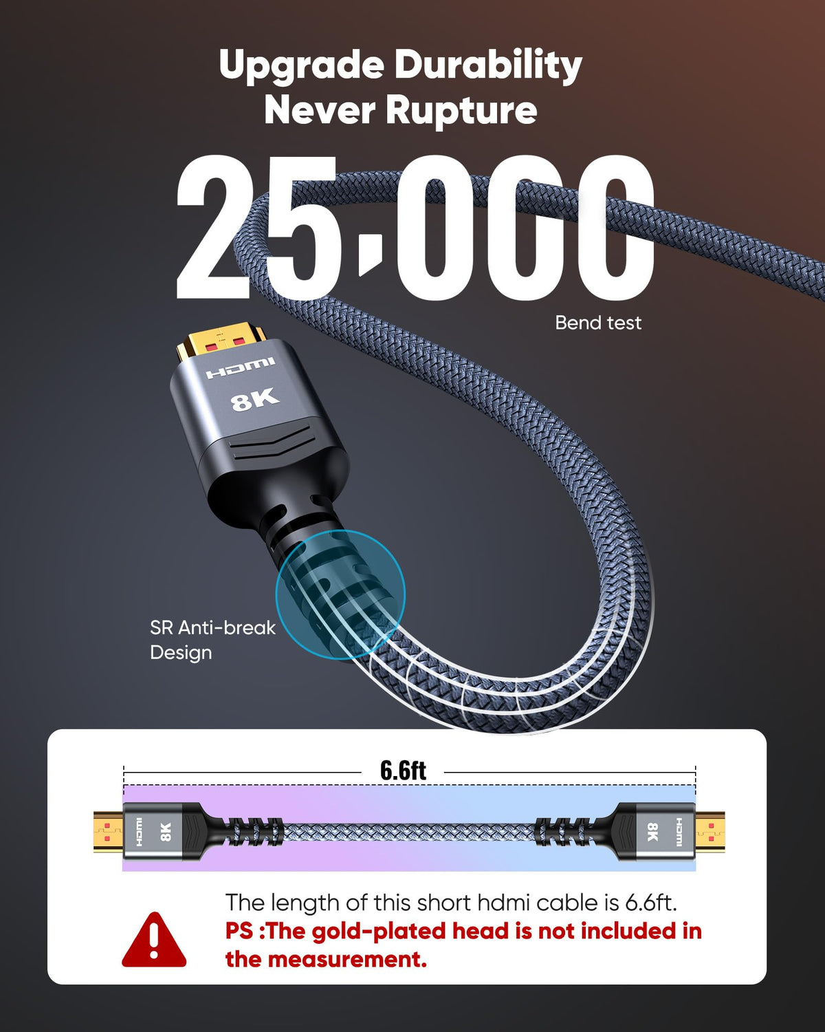 Highwings 8K 10K 4K HDMI Cable 48Gbps 6.6FT/2M, Certified Ultra High Speed | 2.1 HDMI Cable Braided Cord-4K@120Hz 8K@60Hz, DTS:X, HDCP 2.2 & 2.3, HDR 10 Compatible with DVD Player/PS5/HDTV/Blu-ray