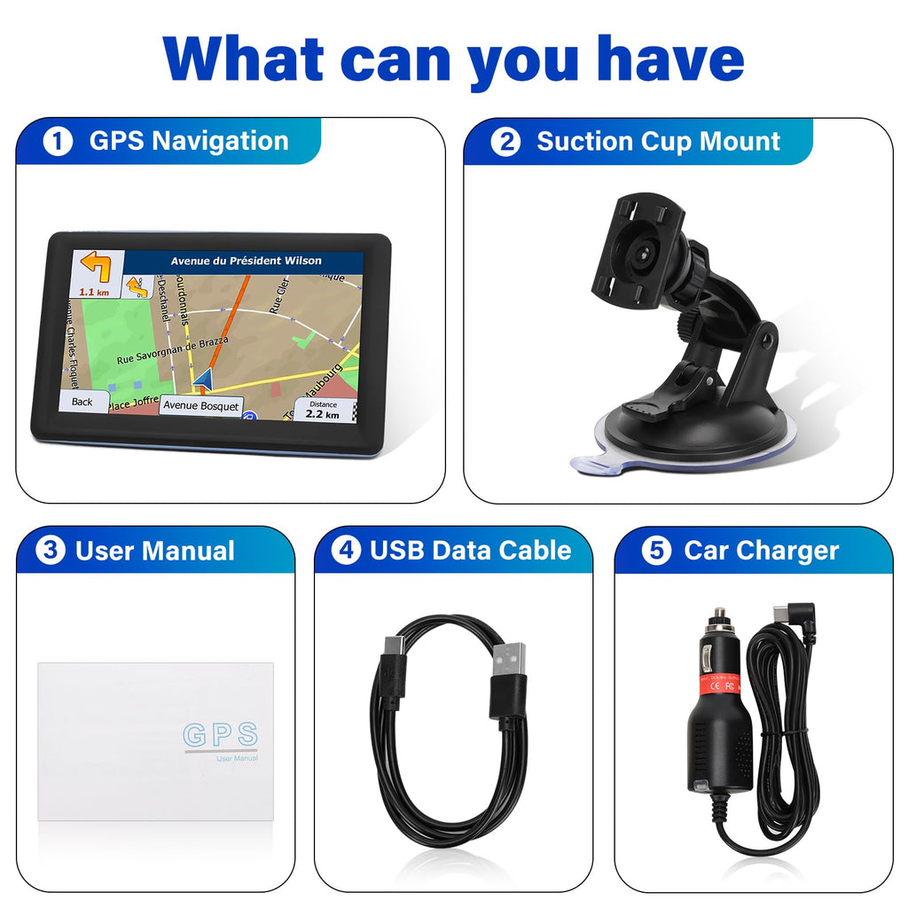 7" GPS Navigator for Car Truck RV, 2026 Maps, Touchscreen GPS for Car | 7" Car GPS with 2026 Maps Free Lifetime Updates, Speed Camera Alerts, Custom Truck Routing, Voice-Guided Turn Directions