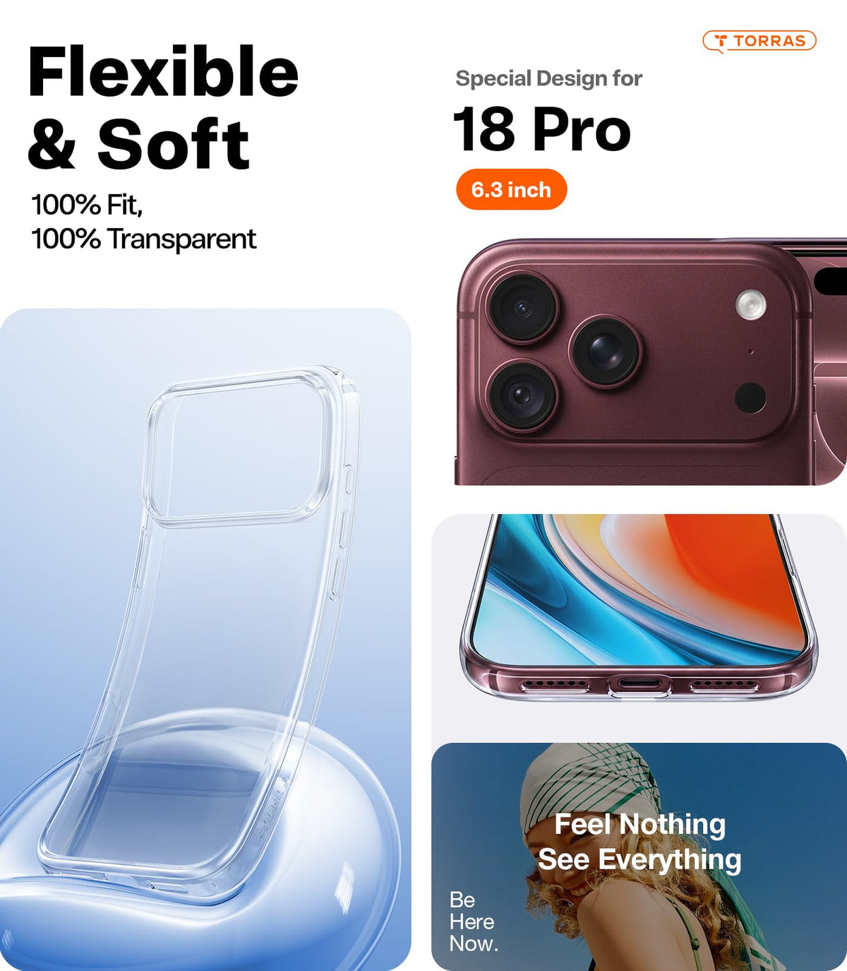 TORRAS for iPhone 18 Pro Case Crystal Clear, Upgraded Anti-Yellowing, 6.3'' | 2026 Upgraded Non-Yellowing, Military-Grade Protection, Ultra-Slim Soft Bumper Case for iPhone 18 Pro Phone Case Anti-Scratch