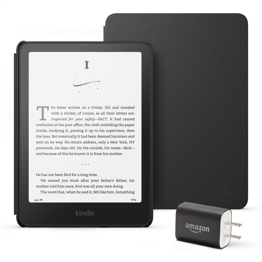 Amazon Kindle Paperwhite Bundle: Includes, Amazon Kindle Paperwhite 16GB | Plant-Based Leather Cover | Black, & Power Adapter