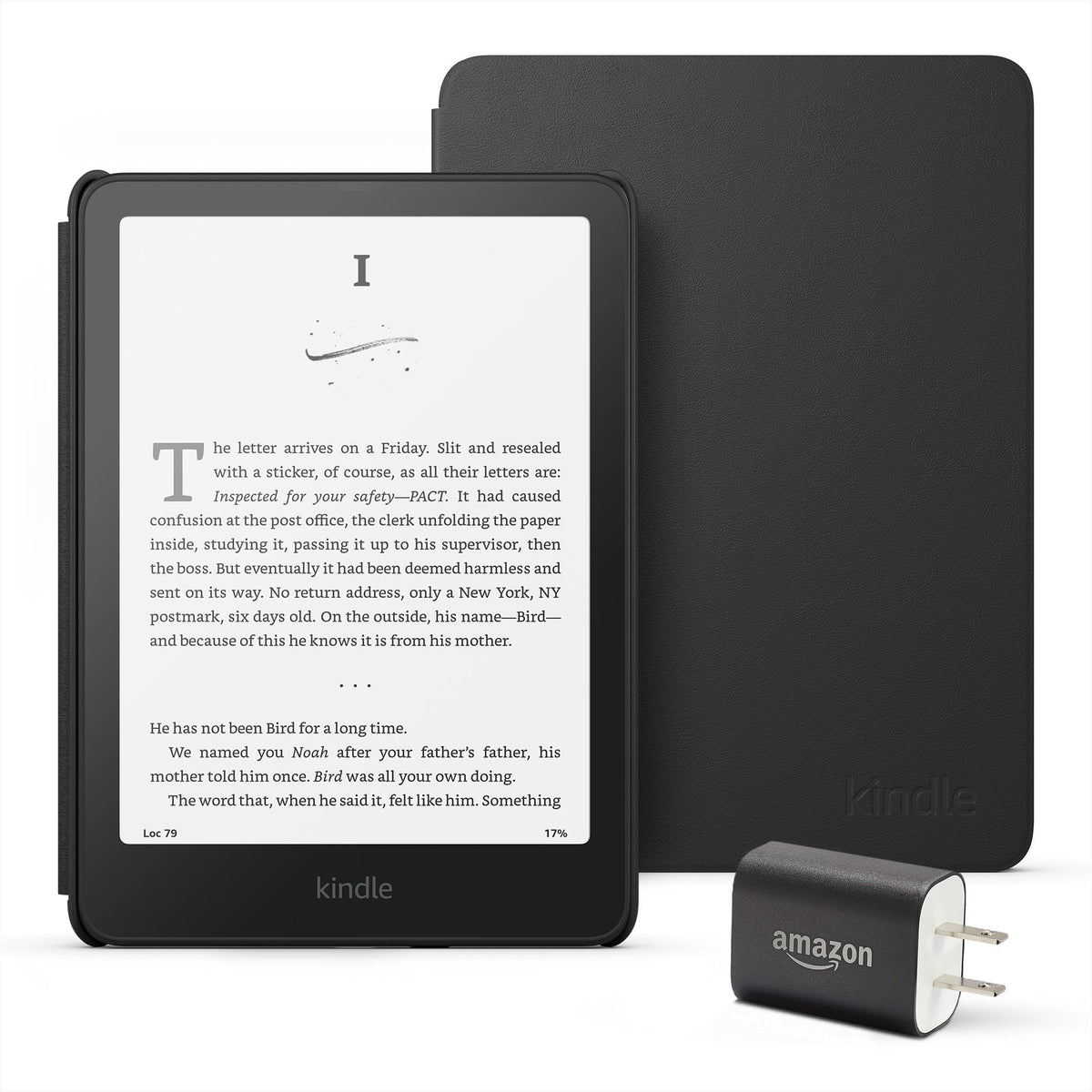 Amazon Kindle Paperwhite Bundle: Includes, Amazon Kindle Paperwhite 16GB | Plant-Based Leather Cover | Black, & Power Adapter