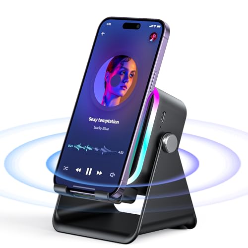 Induction Speaker with Phone Stand 5 in 1 Wireless Bluetooth Audio Black | Phone Speaker Amplifier for iPhone & Android with RGB Light and USB Wired Charging, Birthday Gift for Men Women Teens