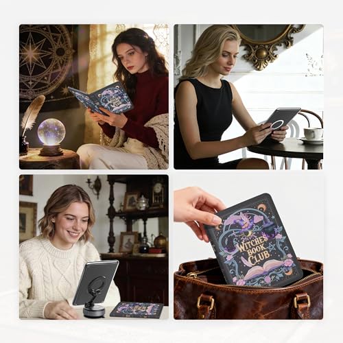 Vane Oak Magnetic Book Cover Case for 7'' Kindle Paperwhite & Colorsoft | Magnetic Detachable, Auto Wake/Sleep, Clear PC Case, Soft TPU Edge, Hands-Free Viewing, For Bookish Travelers, Magic Cat