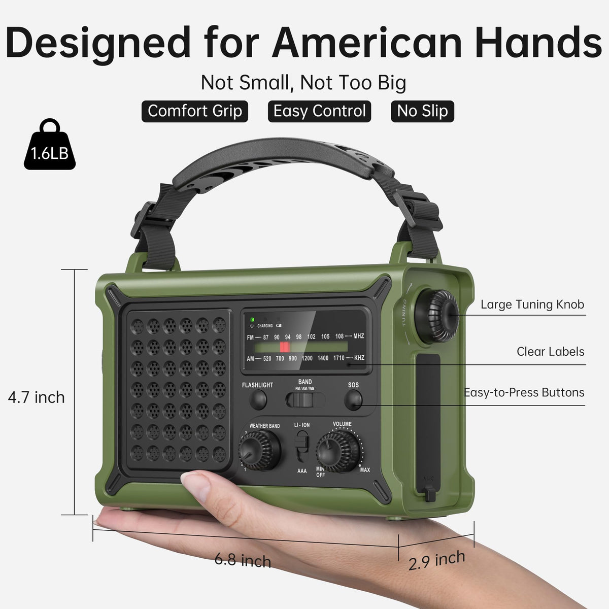 Solar Radio Emergency Hand Crank 12000mAh with Clear Signal | AM FM NOAA Weather Radio Battery Operated with 2-Mode LED Flashlight Cell Phone Charger Dual Outputs SOS
