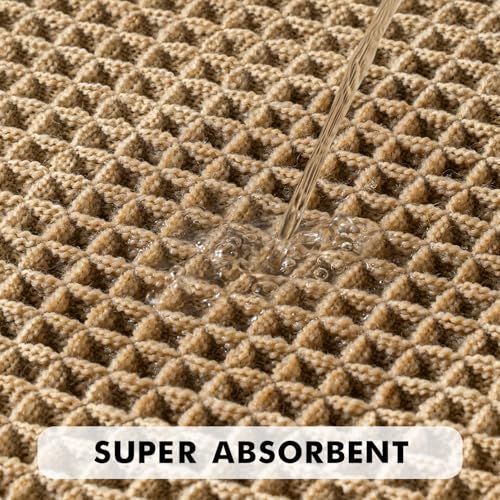 MIULEE Set of 2 Waffle Bathroom Rugs Boho Bath Mat Brown 18x30 Inch | Non Slip, Super Absorbent, Washable, Ultra Soft, Rubber Backed Bath Rugs for Bathroom Floor Tub Shower