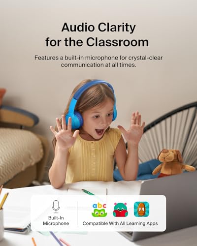 Belkin SoundForm Mini Kids Headphones, Wireless&Wired, 30H Playime, School | Headphones for Kids, Built-in Microphone, 85dB Volume Limit, USB-C, 3.5mm AUX, for School, Classroom, Travel, Laptop, Tablet