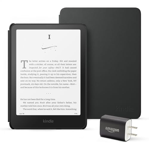 Amazon Kindle Paperwhite Bundle: Includes, Amazon Kindle Paperwhite 16GB | Plant-Based Leather Cover | Black, & Power Adapter