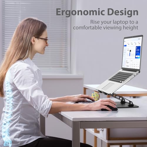 Gogoonike Adjustable Laptop Stand for Desk, Metal Laptop Riser Holder | Portable Desktop Book Stands, Foldable Ventilated Cooling Computer Notebook Stand Compatible with 10-15.6” Laptops, Tablets
