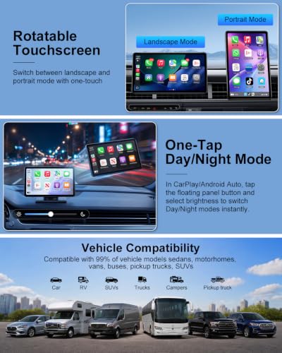 Carplay Screen for Car, 7" Wireless Apple Carplay & Android Auto | Car play with 1080P Backup Camera, GPS Navigation, Voice Control, Mirror Link, FM/AUX Audio, Plug & Play