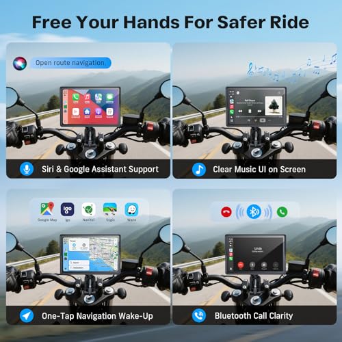 WonVon 5 Inch Motorcycle Carplay GPS Navigation System with Apple Carplay and Android Auto Portable Screen with Dual Bluetooth, Navigation, Siri, Google Assistant（Not Inchluded TPMS）