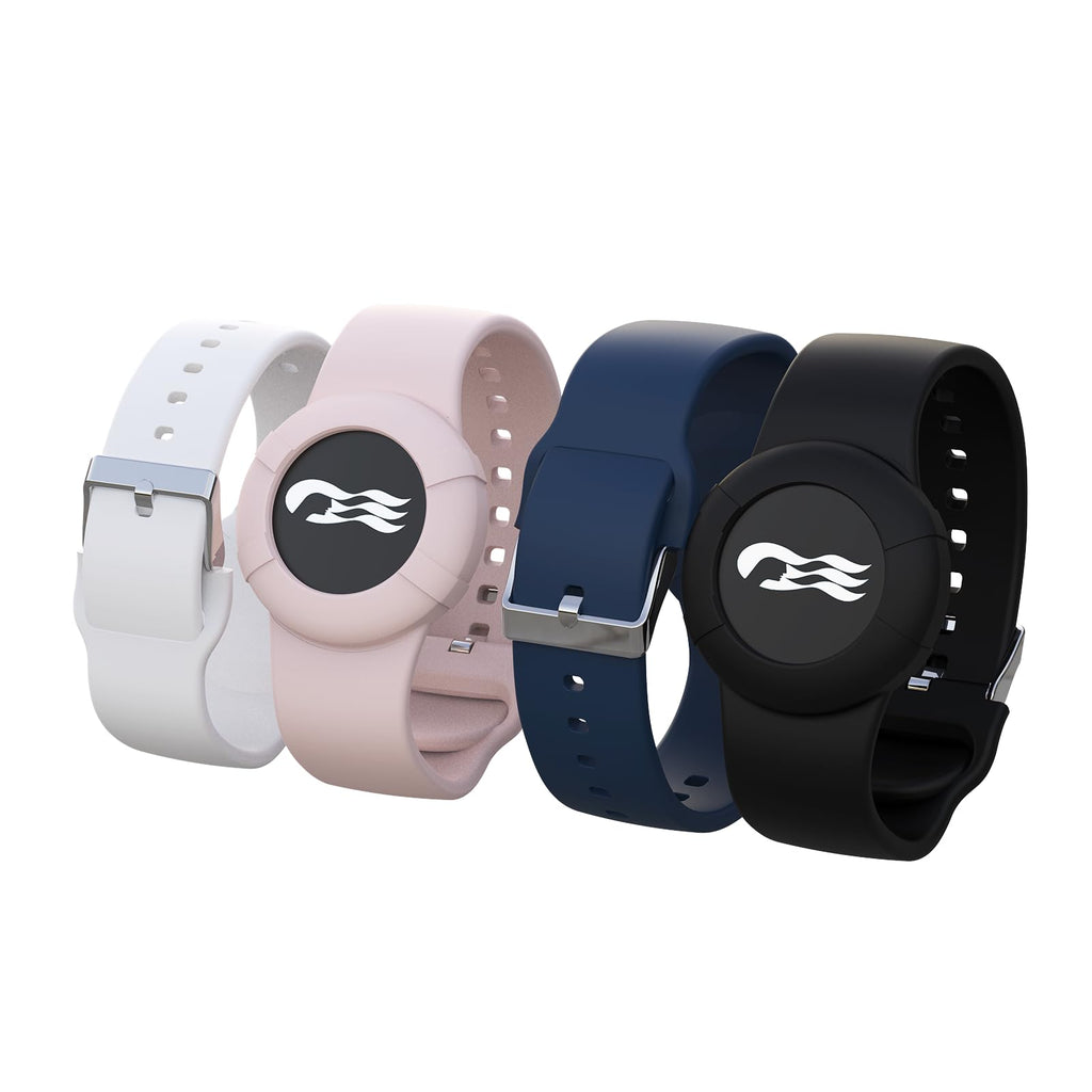 4 Pack Princess Cruise Medallion Holders for Kids and Adults, Silicone Wristbands for Carnival Ocean Medallion - 2 Sizes (S/M and M/L) in One Pack, Black and Dark Blue (M/L), Pink and White (S/M)