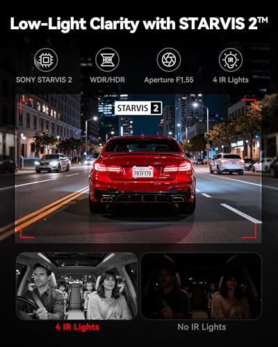 REDTIGER F17 4K 3CH Dash Cam, STARVIS 2 Sensor HDR, 64GB Card, 5.8GHz WiFi | 2160P+1080P*2 Front Inside and Rear, 4 IR Night Vision, G-Sensor, GPS Tracking, Exclusive App, WDR Car Camera, Parking Mode