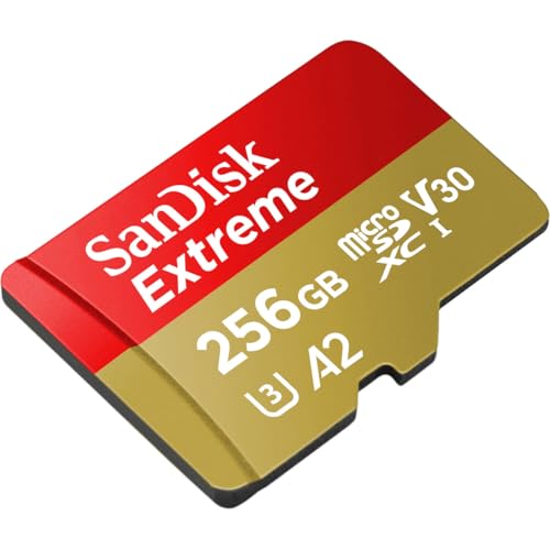 SANDISK 256B Extreme microSD Card + Adapter, Up to 245MB/s Read Speeds | UHS-I, V30, 5K & 4K UHD, U3, C10, A2, Up to 170MB/s Write Speeds, Ideal for Action Cams+Drones, Android- SDSQXH9-256G-GZ6MA