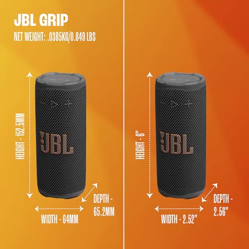 JBL Grip Portable Bluetooth Speaker, Waterproof, Ambient Light - Black | Up to 14 Hr Playtime, AI Sound Boost, IP68 Waterproof And Dustproof, Drop-Proof, App Control, Ideal For Outdoor And Travel