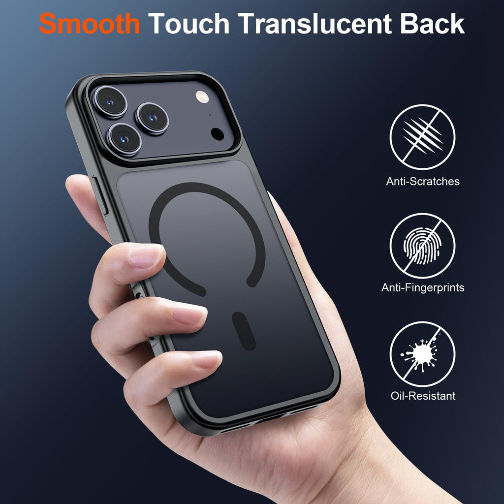 SUPFINE Magnetic for iPhone 18 Pro Max Case/17 Pro Max Case Black | With Screen Protector, Translucent Matte, Compatible with MagSafe, Military Grade Drop Proof, Rugged Shockproof Protective