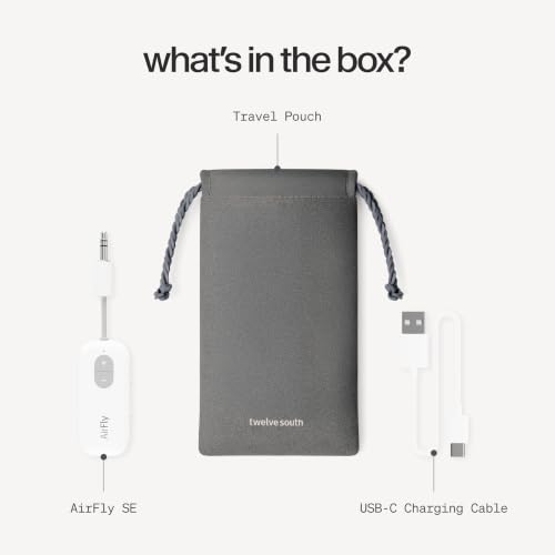 Twelve South AirFly SE, Bluetooth Wireless Audio Transmitter Adapter, White | Bluetooth Adapter for AirPods/Headphones, 20+ Hr Battery, Works with 3.5mm aux Jacks on Airplanes, TVs, Gym Equipment, Travel