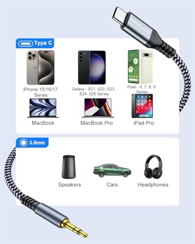 MORELECS USB C to 3.5mm Audio Aux Cable 3.3FT - Aux to USB C for Car Stereo | Aux Cord to USB C for iPhone 18/17/16/15, iPad, Galaxy S26/S25, Pixel, Laptop Perfect for Car, Speakers, Headphone