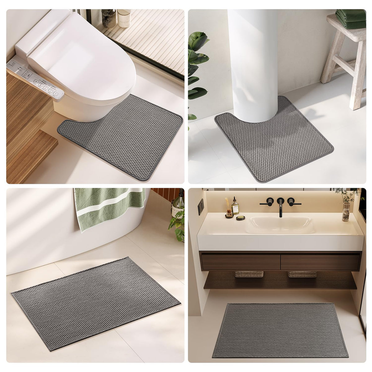 TYUU Bathroom Rugs Non Slip Washable, Super Absorbent Thin Bath Mat Small Quick Dry Low Pile Bathroom Rug, Dark Grey 16"x24"