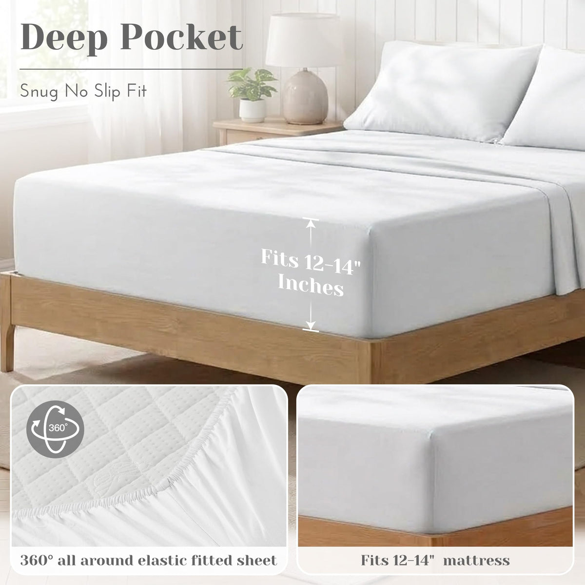 Comfort Spaces 100% Cotton Percale Sheets Twin Sheet Set 3 Pcs, White | Crisp, Cool & Breathable Bed Sheets, 12" Deep Pocket Fits Up to 14" Mattress, Lightweight, All Season Cozy, with Pillow Case