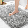 Yimobra Bathroom Rugs Non Slip Washable, Ultra Soft and Water Absorbent Bath Mats, Fluffy Shower Mat Outside, Plush Matts for Bathroom Floor/Sink, 24X17, Home Decor Accessories, Light Gray and White