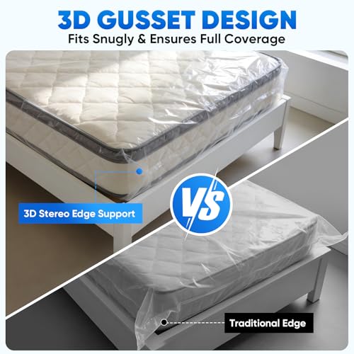 TICONN 2PK Plastic Mattress Bags for Moving, Waterproof Mattress Cover | 1.5 Mil 103"x62"x16", 3D Gusset Design, Tear Resistant & Dust Protection Mattress Protector for Moving and Storage