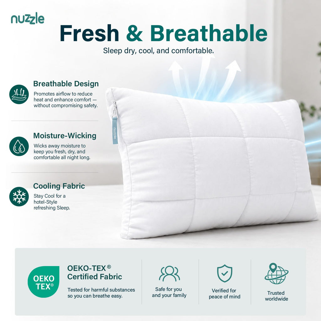 Nuzzle Pillow Standard Adjustable Neck Pillow,Soft Luxury Hotel Feel | Bed Pillows Standard with Adjustable Height & Firm Feel for Side, Back and Stomach Sleepers–Gift for Women & Men