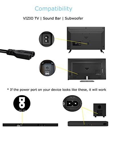 2 Prong AC Power Cord Compatible with Vizio D/E/M Series HDTV, Vizio Sound Bar Power Cable Replacement
