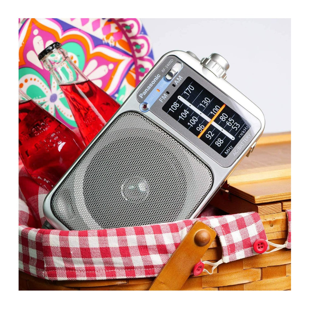 Panasonic Portable AM/FM Radio, Battery Operated Analog Radio, AC Powered, Silver (RF-2400D)