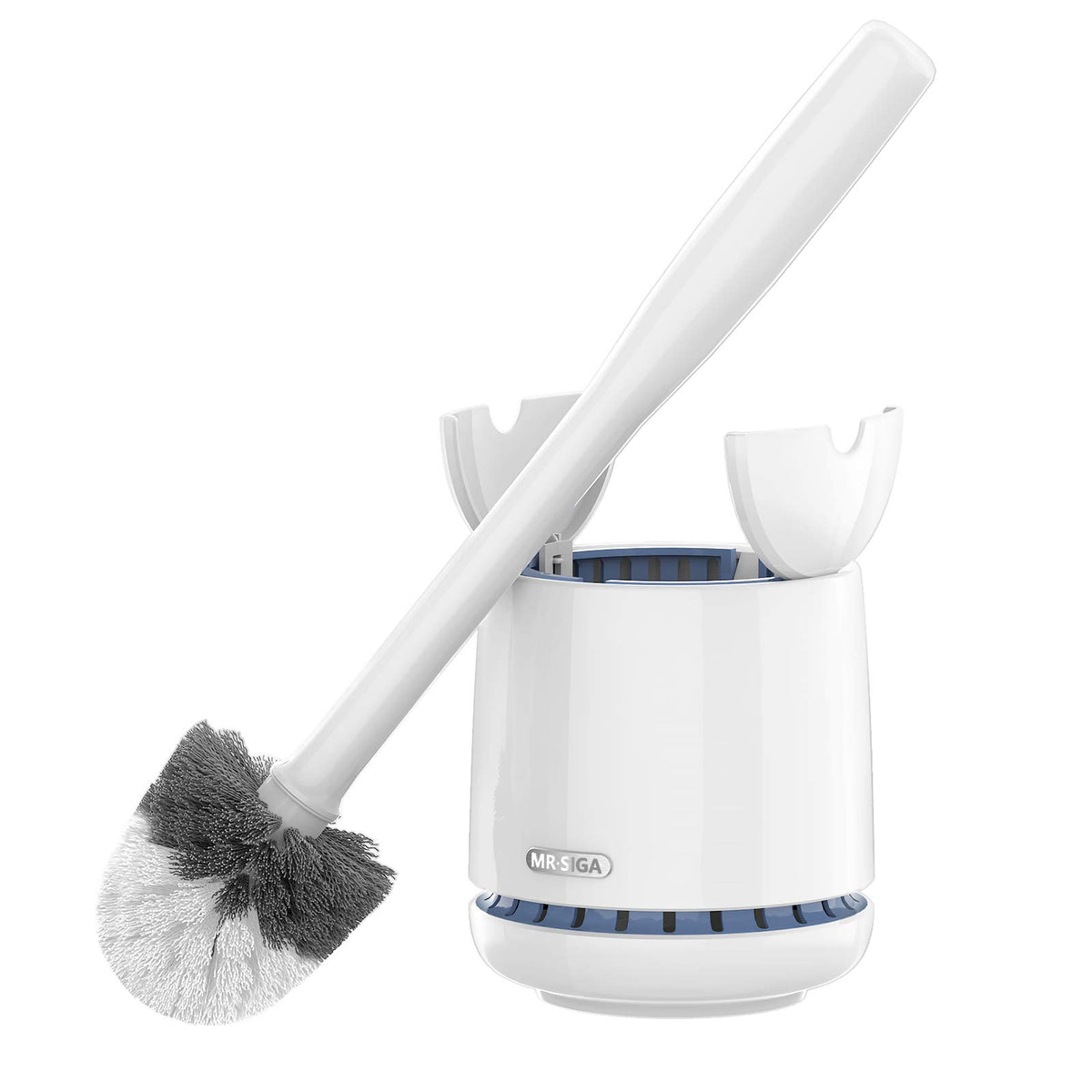 MR.SIGA Toilet Bowl Brush and Holder, Sturdy Long Handle, White, 1 Pack | Automatic lid design, upgraded ventilation, replaceable toilet brush head dries quickly